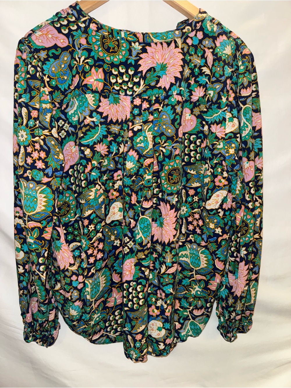 LOFT Floral V-Neck Long-Sleeve Blouse in Navy, Pink and Teal - Picture 5 of 6